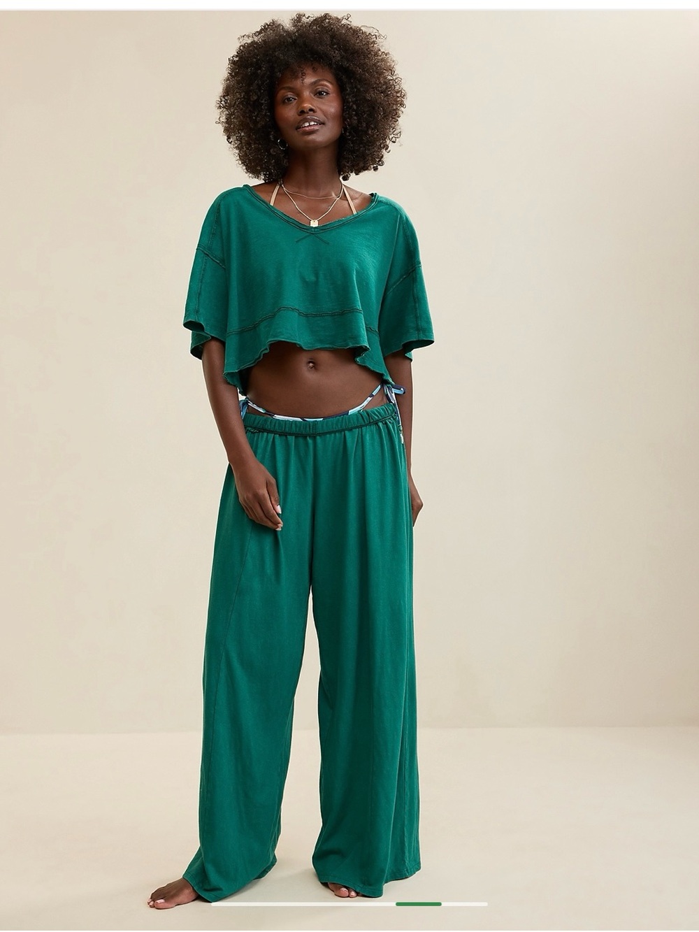NWOT Aerie Happiest Wide Leg Pants and Happiest Cropped Vneck Tshirt